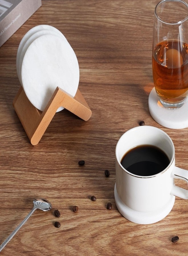 BCS Marble Coasters Set of 6 - Premium White Stone Coasters for Drinks with Holder - Cup Mats for Coffee, Tea, Beer, Wine - Elegant Table Decor for Home, Office, Dining - Image 5